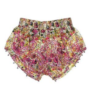 ROSA CHA Gold & Pink Indian Embroidered Jingle Bell Shorts High Waist Size XS